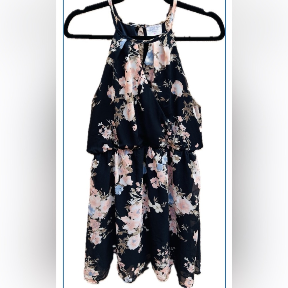 Sienna Sky Sundress Racerback Black Floral Slip Keyhole Spring Dress